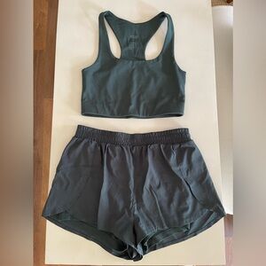 Girlfriend Collective Moss Green Paloma Bra and Trail Shorts Running Set - Small